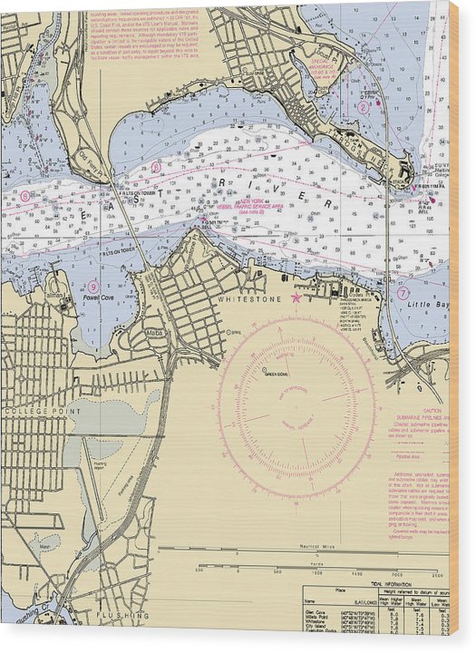Flushing-New York Nautical Chart Wood Print
