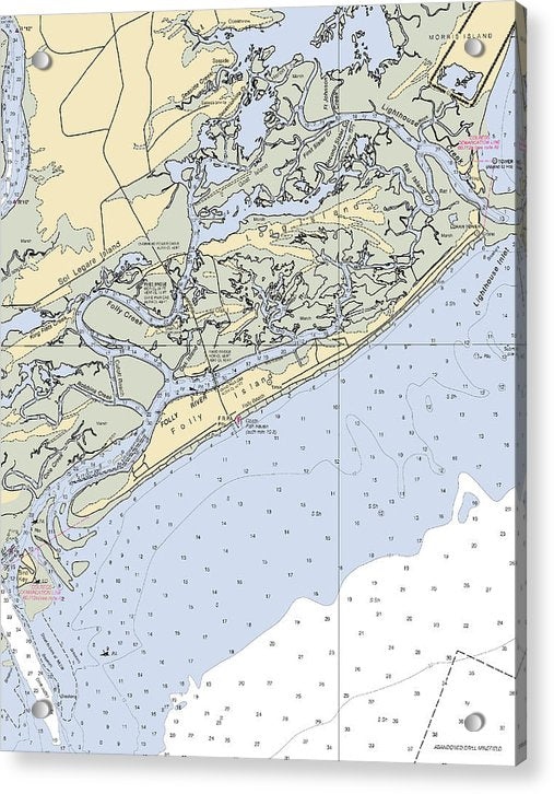 Folly Beach-south Carolina Nautical Chart - Acrylic Print