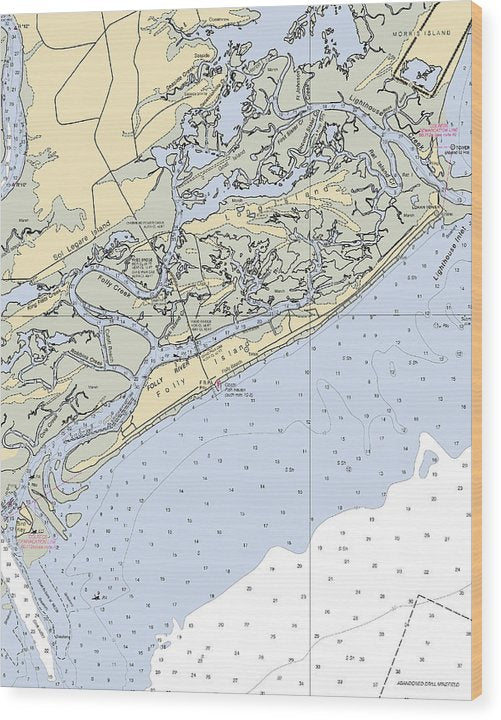 Folly Beach-South Carolina Nautical Chart Wood Print