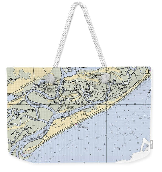 Folly Beach-south Carolina Nautical Chart - Weekender Tote Bag