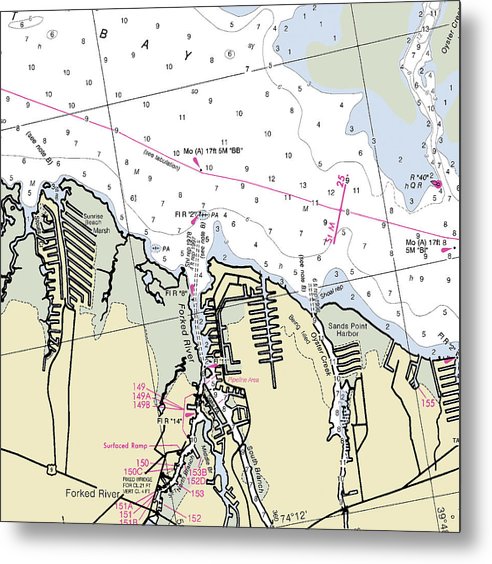 A beuatiful Metal Print of the Forked River New Jersey Nautical Chart - Metal Print by SeaKoast.  100% Guarenteed!