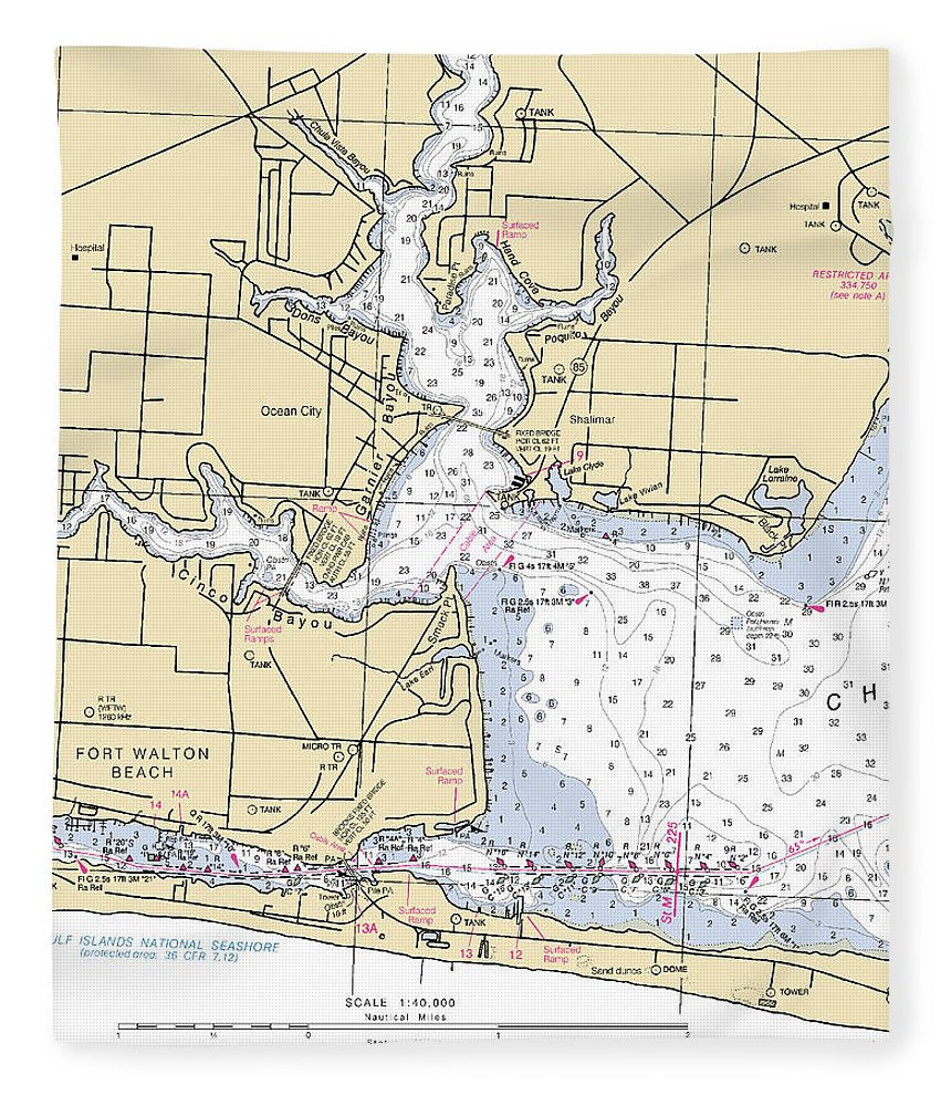 Fort Walton Florida Nautical Chart Blanket