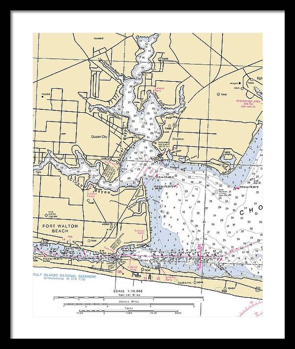 Fort Walton-florida Nautical Chart - Framed Print