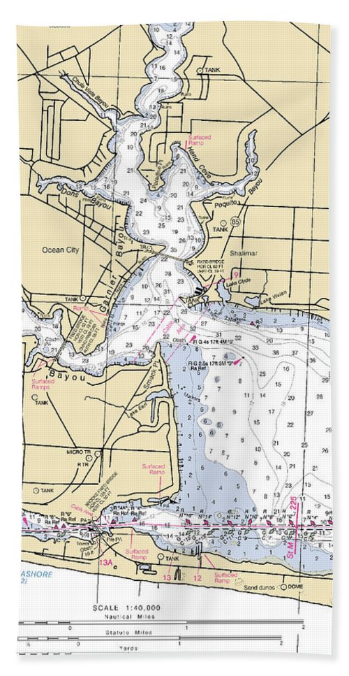Fort Walton-florida Nautical Chart - Bath Towel