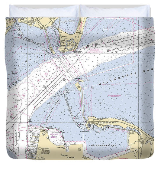 Fort Wool Virginia Nautical Chart Duvet Cover