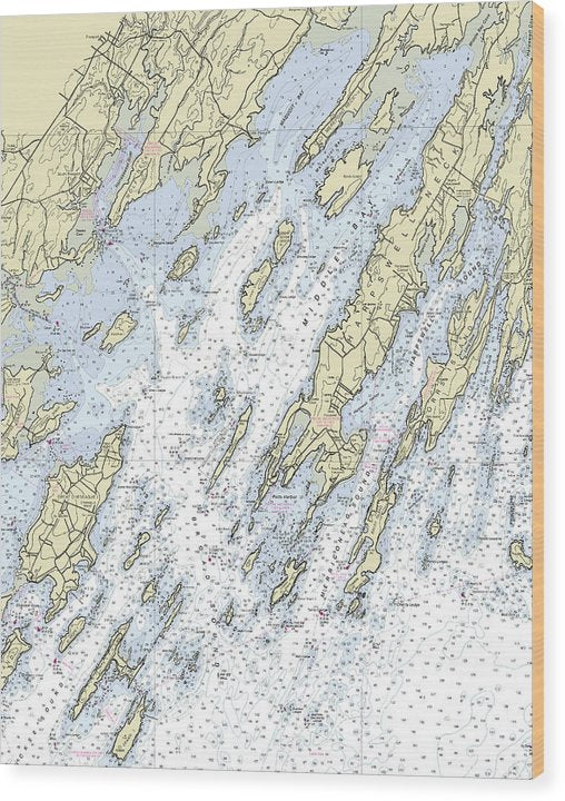 Freeport Maine Nautical Chart Wood Print