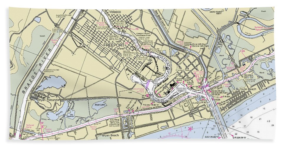 Freeport Texas Nautical Chart - Bath Towel