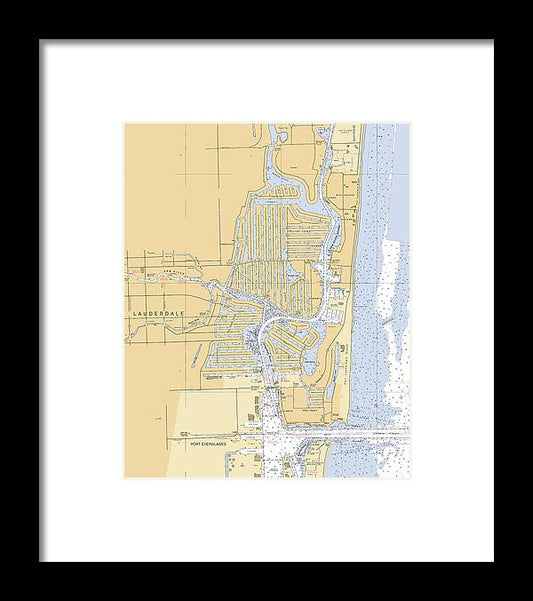 Ft-lauderdale -florida Nautical Chart _v6 - Framed Print