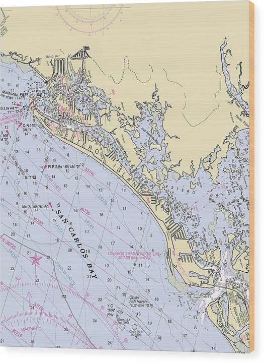 Ft Myers Beach-Florida Nautical Chart Wood Print