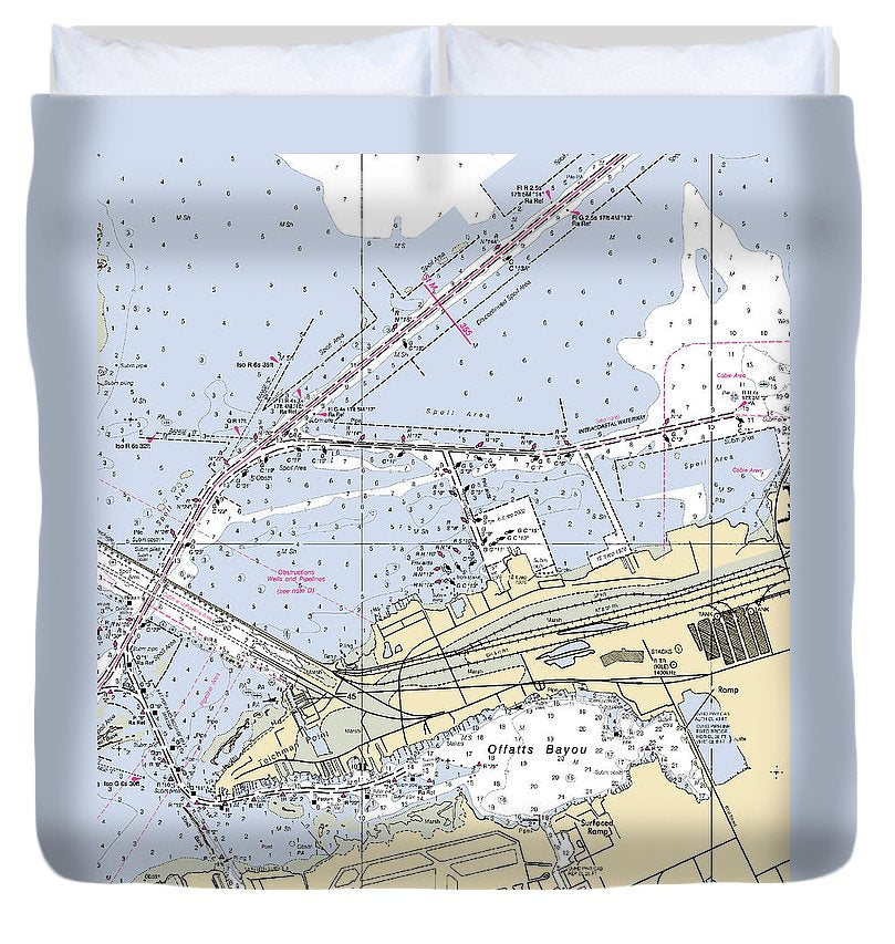 Galveston And Offatts Bayou Texas Nautical Chart Duvet Cover