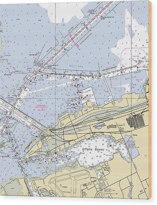 Galveston And Offatts Bayou-Texas Nautical Chart Wood Print