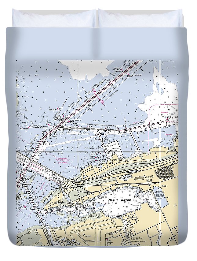 Galveston And Offatts Bayou-texas Nautical Chart - Duvet Cover