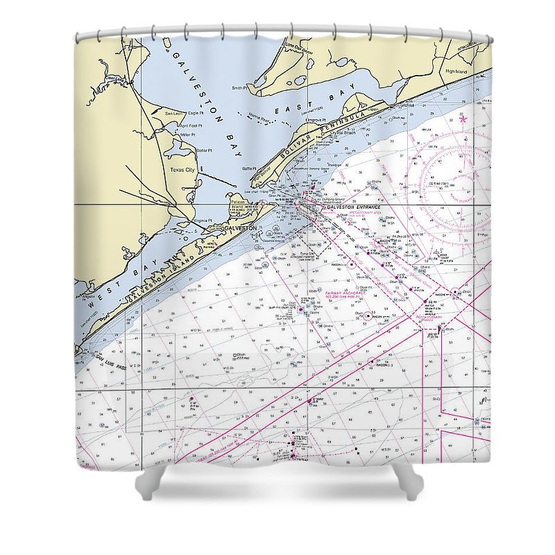 Galveston Entrance Texas Nautical Chart Shower Curtain