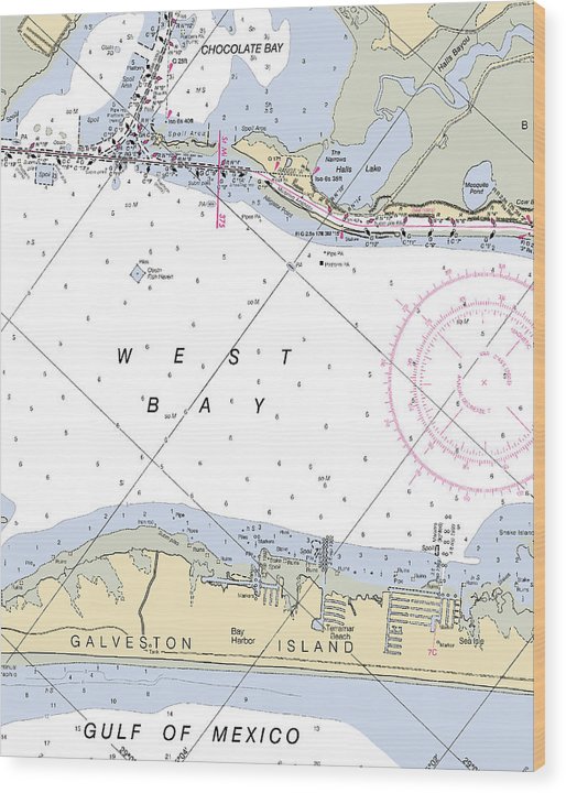 Galveston Terramar Beach-Texas Nautical Chart Wood Print