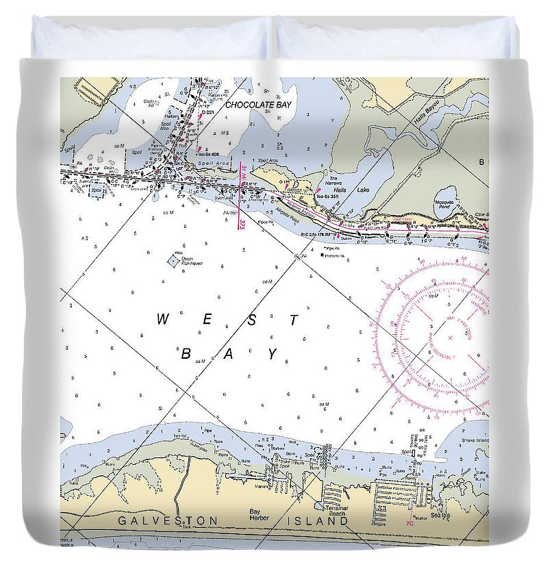 Galveston Terramar Beach Texas Nautical Chart Duvet Cover