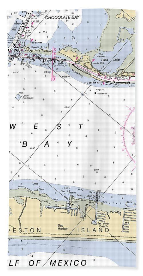 Galveston Terramar Beach Texas Nautical Chart Bath Towel