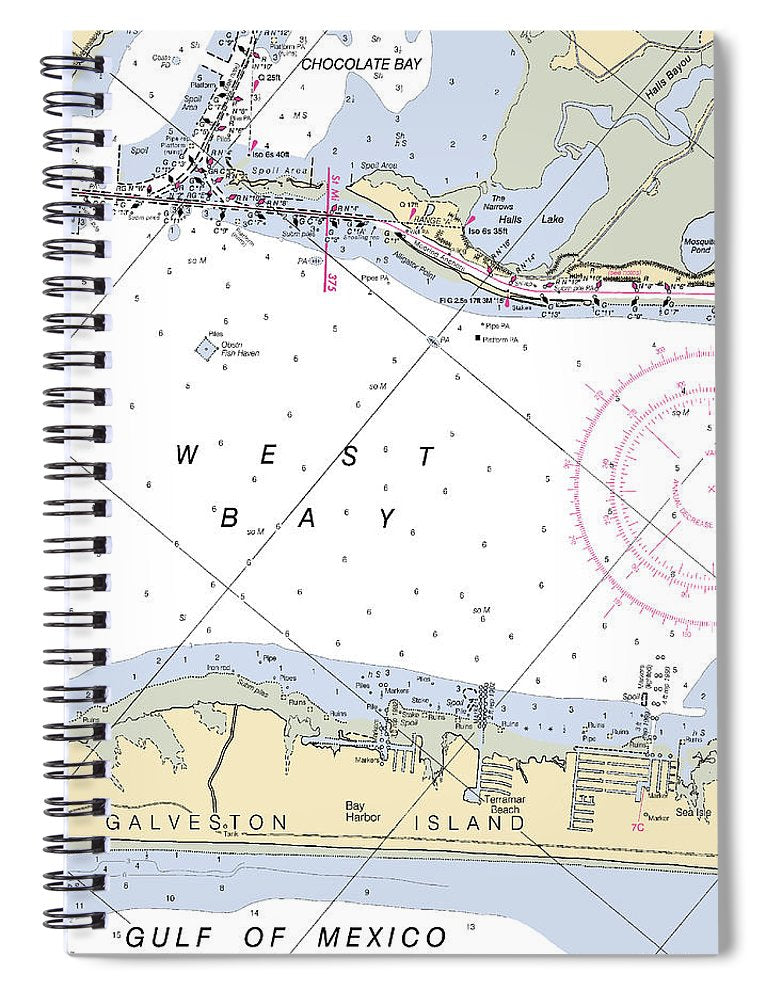 Galveston Terramar Beach Texas Nautical Chart Spiral Notebook