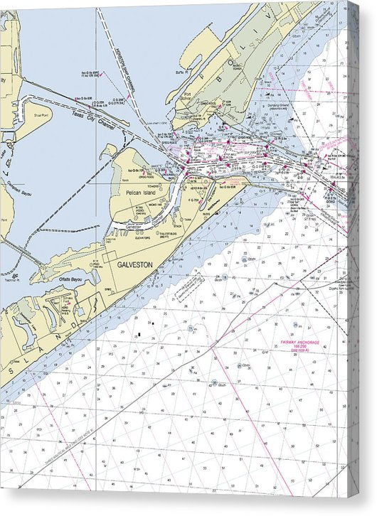 Galveston Texas Nautical Chart Canvas Print