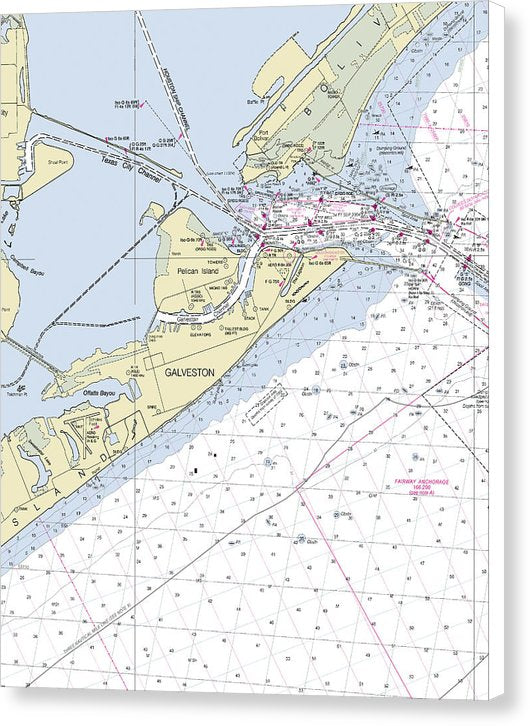 Galveston Texas Nautical Chart - Canvas Print