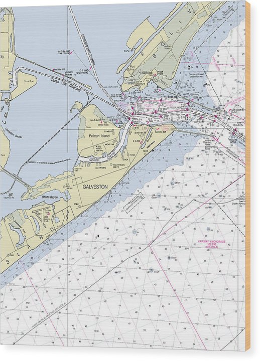 Galveston Texas Nautical Chart Wood Print