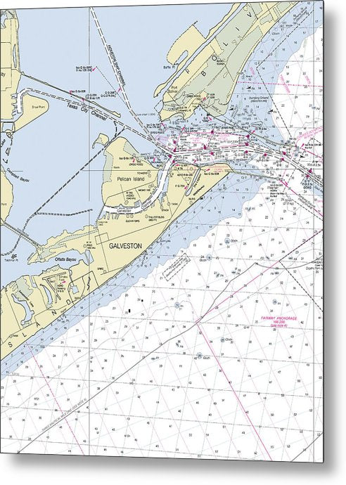 A beuatiful Metal Print of the Galveston Texas Nautical Chart - Metal Print by SeaKoast.  100% Guarenteed!