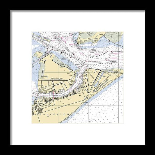 Galveston -texas Nautical Chart _v3 - Framed Print