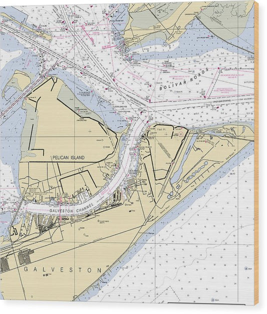 Galveston -Texas Nautical Chart _V3 Wood Print