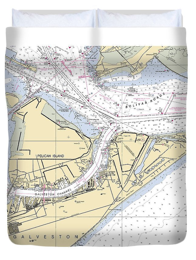 Galveston -texas Nautical Chart _v3 - Duvet Cover
