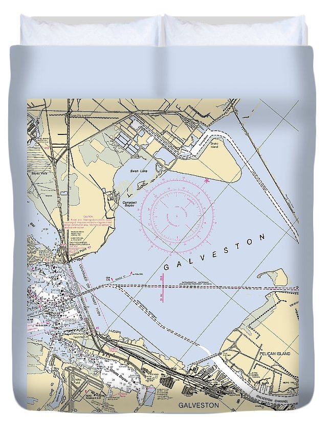 Galveston -texas Nautical Chart _v4 - Duvet Cover