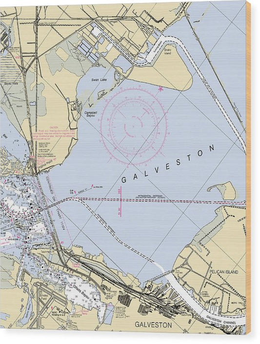 Galveston -Texas Nautical Chart _V4 Wood Print