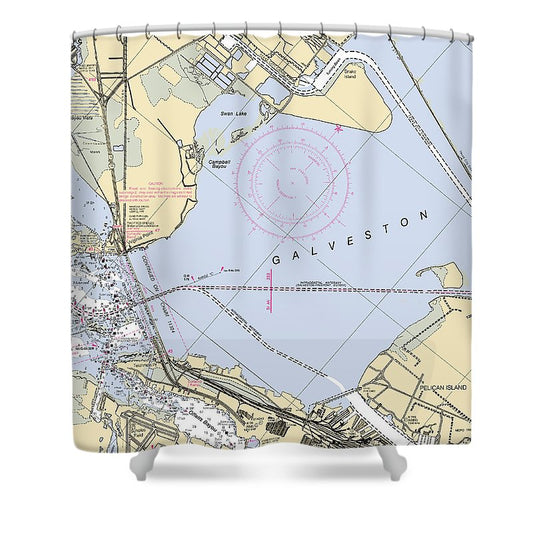 Galveston  Texas Nautical Chart _V4 Shower Curtain