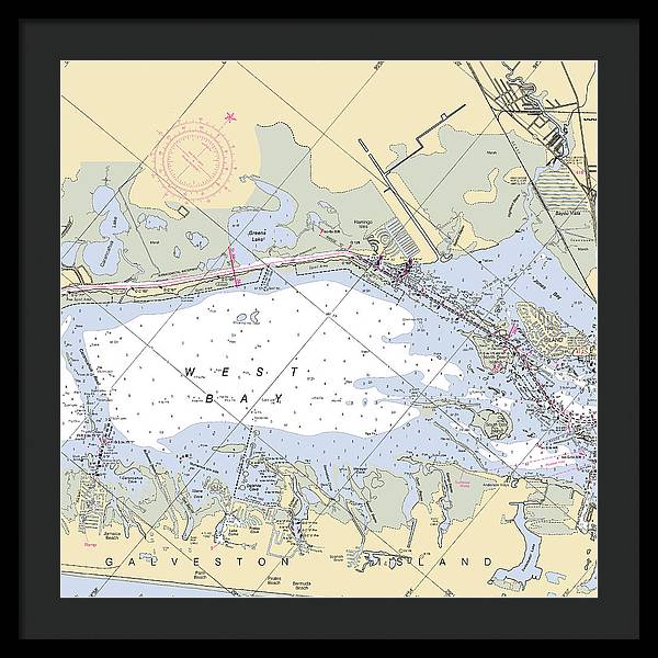 Galveston West Bay-texas Nautical Chart - Framed Print