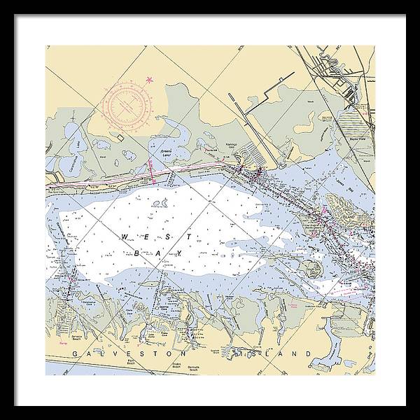 Galveston West Bay-texas Nautical Chart - Framed Print