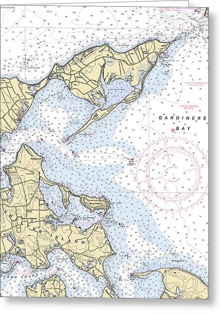Gardiners Bay-new York Nautical Chart - Greeting Card