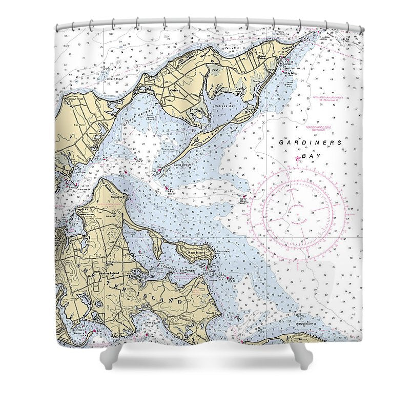 Gardiners Bay New York Nautical Chart Shower Curtain