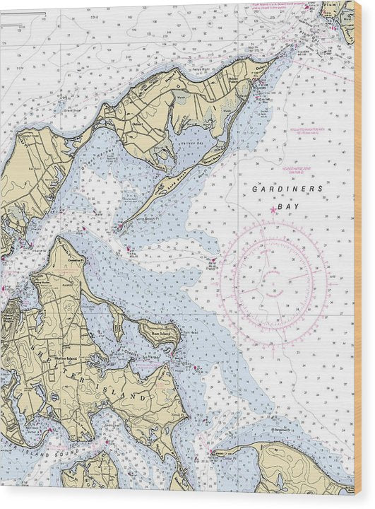 Gardiners Bay-New York Nautical Chart Wood Print