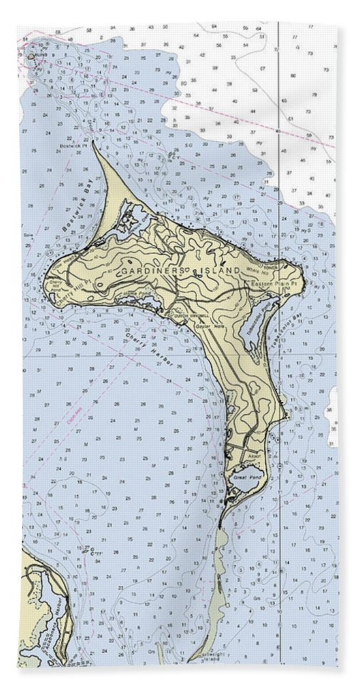 Gardners Island New York Nautical Chart - Beach Towel