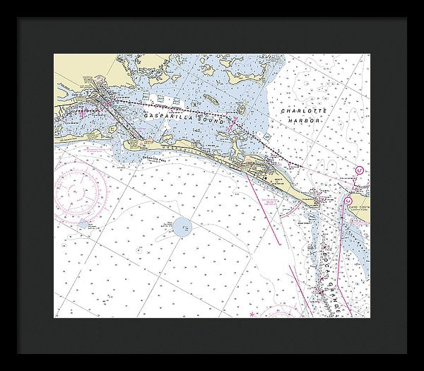 Gasparilla Boca Grande Florida Nautical Chart - Framed Print