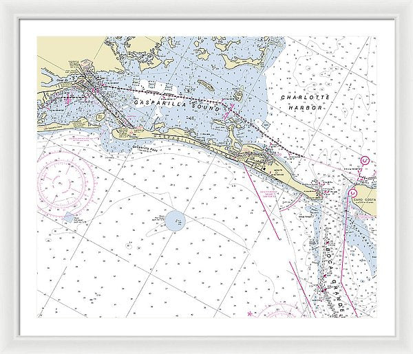 Gasparilla Boca Grande Florida Nautical Chart - Framed Print