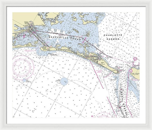 Gasparilla Boca Grande Florida Nautical Chart - Framed Print