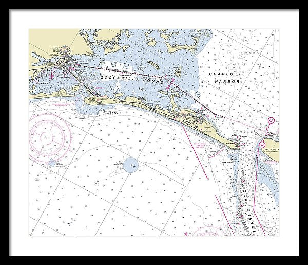 Gasparilla Boca Grande Florida Nautical Chart - Framed Print