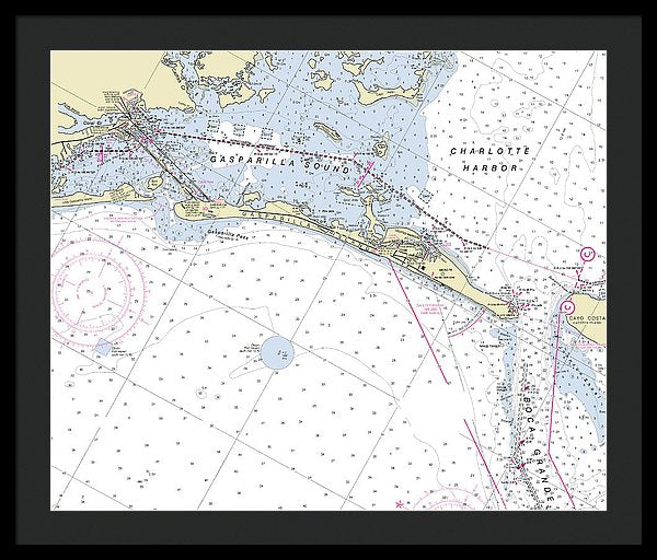 Gasparilla Boca Grande Florida Nautical Chart - Framed Print