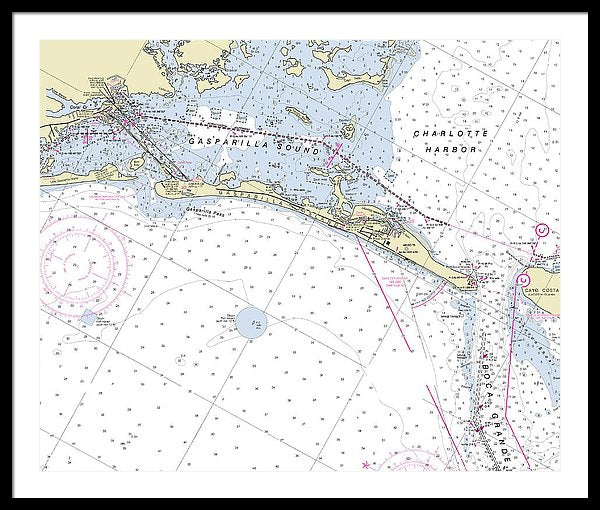 Gasparilla Boca Grande Florida Nautical Chart - Framed Print