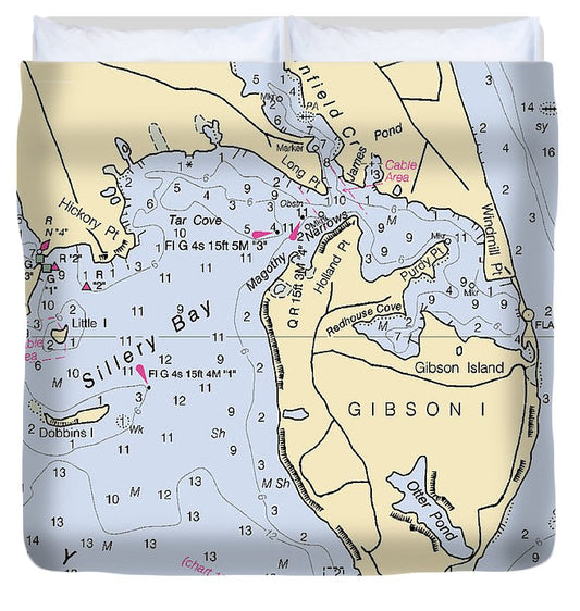 Gibson Island Maryland Nautical Chart Duvet Cover