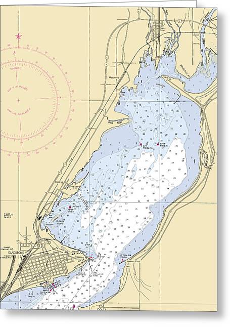 Gladstone-lake Michigan Nautical Chart - Greeting Card – SeaKoast