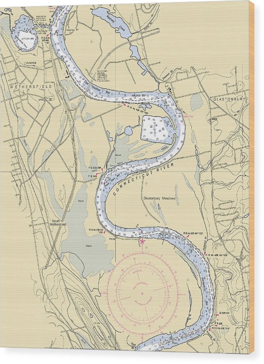 Glastonbury-Connecticut Nautical Chart Wood Print
