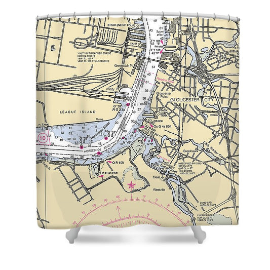 Gloucester City New Jersey Nautical Chart Shower Curtain