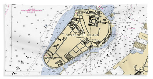 Govenors Island-new York Nautical Chart - Bath Towel