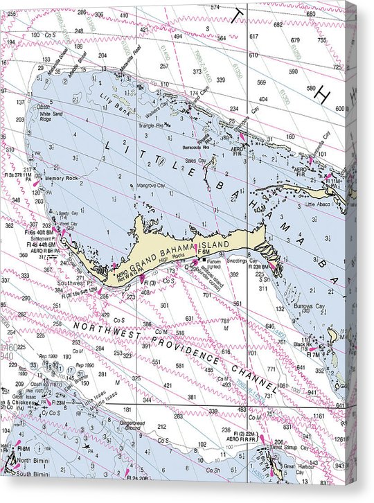 Grand Bahama Nautical Chart Canvas Print