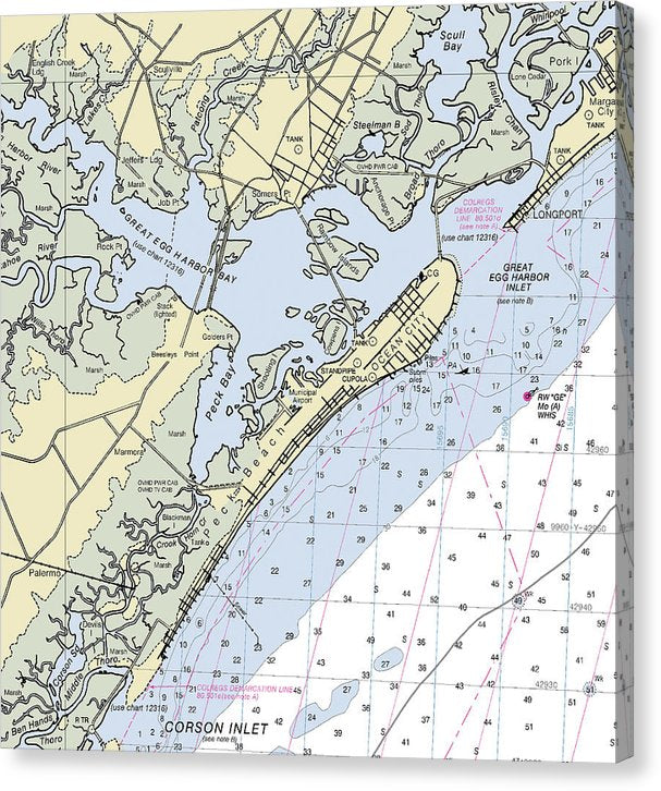 Great Egg Harbor Bay New Jersey Nautical Chart Canvas Print